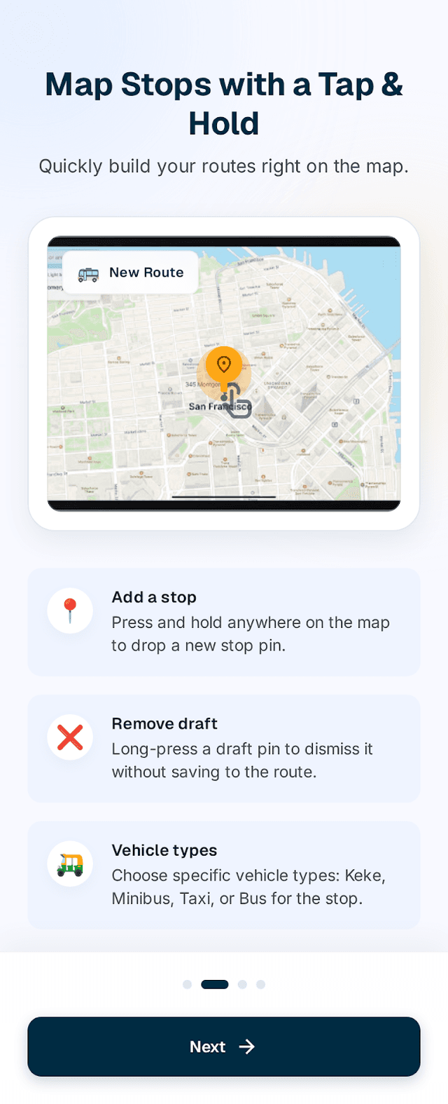 Drop mapping gesture screen showing an orange pin drop